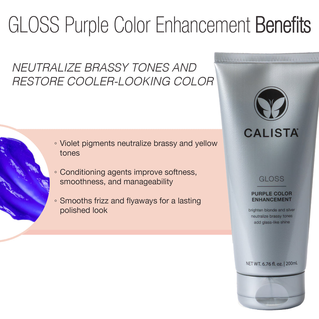 A close-up of Calista Tools GLOSS Purple Color Enhancement, perfect for temporary hair color or neutralizing brassy tones.