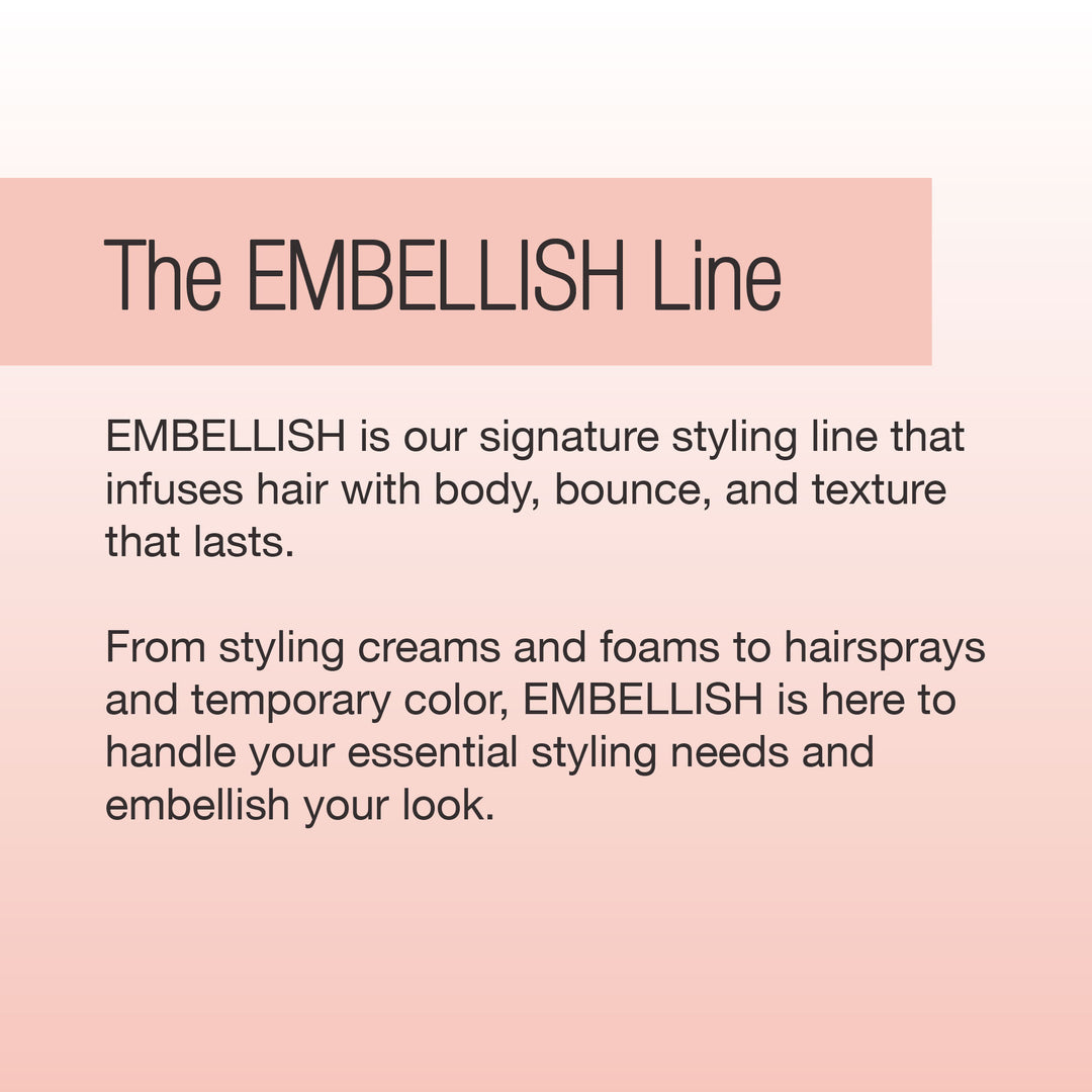 Pink text graphic reads: EMBELLISH Texturizing Definer by Calista Tools—our signature styling paste that thickens hair, adds body, volume, and lasting texture.