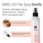 The Calista Tools GoGo Mini Round Brush & Embellish Flex Spray Duo features a flexible, non-aerosol hairspray that adds volume, texture, and hold—perfect for styling on the go or with the included mini round brush.
