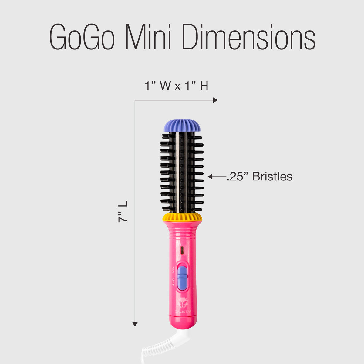 Measurement chart of a pink hair styling tool with dimensions labeled.
