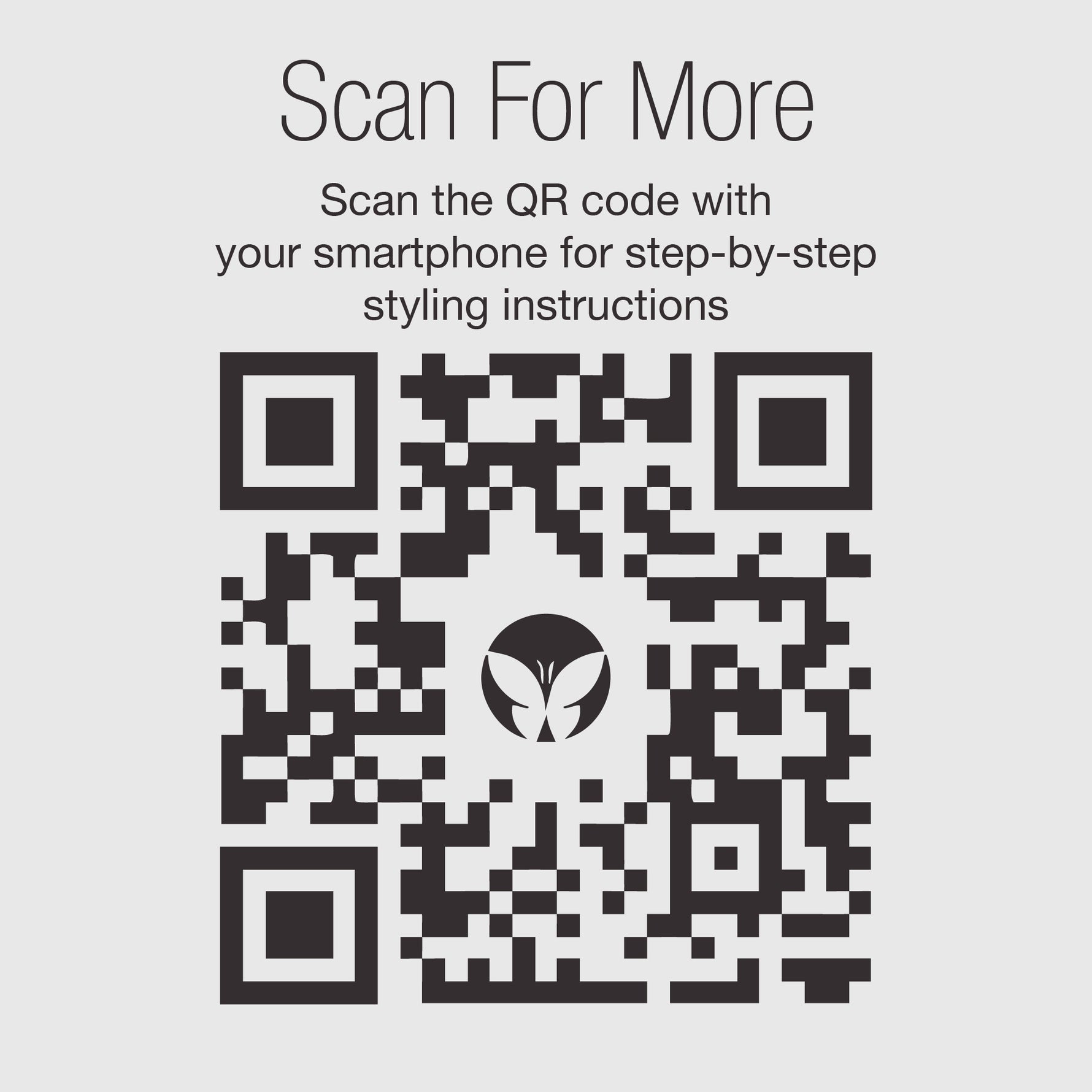 QR code with instructions to scan for more Embellish finishing spray styling instructions