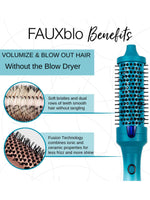The Calista Tools FAUXblo Thermal Blowout Brush 1.77" features soft bristles and dual teeth rows to volumize and style hair without a blow dryer, using fusion technology for less frizz, more shine, and easy at-home blowouts.