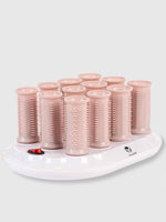 The Refurbished Ion Hot Rollers Gen 1 by Calista Tools are large pink rollers on a white base with a red power indicator, offering a smooth, glossy finish for easy volumizing styling.