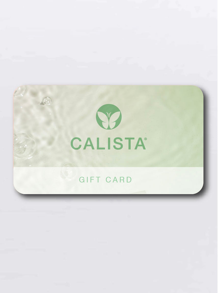 A rectangular Calista Gift Card - JOUSSE EDITION by Calista Tools, with a light green gradient, leaf logo, and “CALISTA” above “GIFT CARD” in green capitals. Apple Wallet compatible for easy gifting and access.