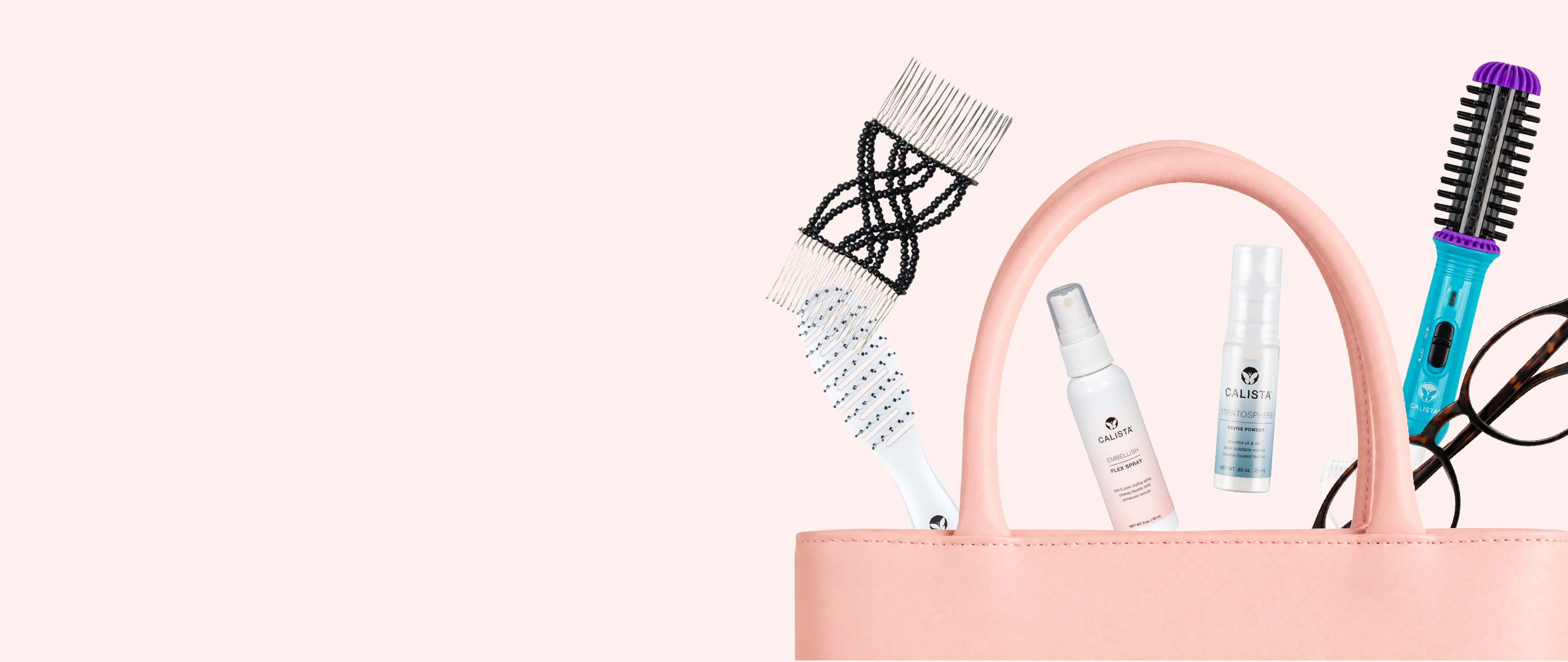 pink tote with Calista products spilling out