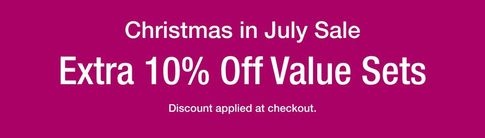 shop the christmas in july sale for extra 10% off value sets
